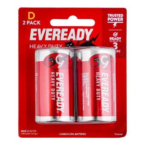 Eveready Heavy Duty D2 Carbon Zinc Batteries, Battery Cells, Size D, 2-Pack, R20