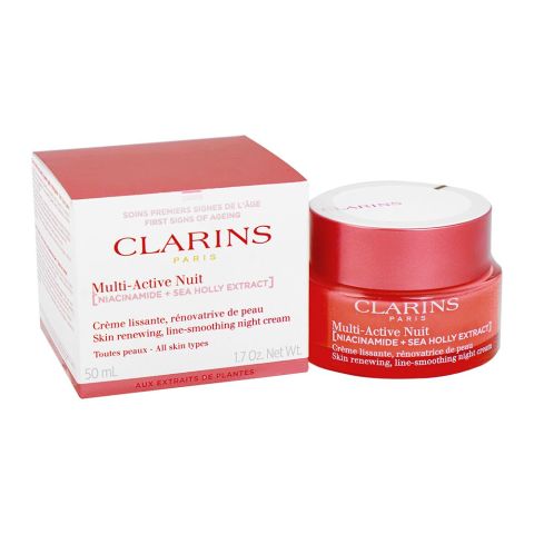 Clarins Paris Multi-Active Face Night Cream with Niacinamide+Sea Holly Extract, For All Skin Types, 50ml