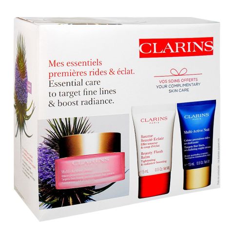 Clarins Paris Essential Care: Beauty Flash Balm 15ml+Multi-Active Day Cream 50ml+Night Cream 15ml, 3-Pack