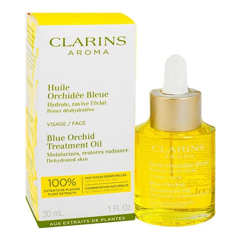 Clarins Aroma Blue Orchid Face Treatment Oil, Restores Radiance, For Dry & Dehydrated Skin, 30ml