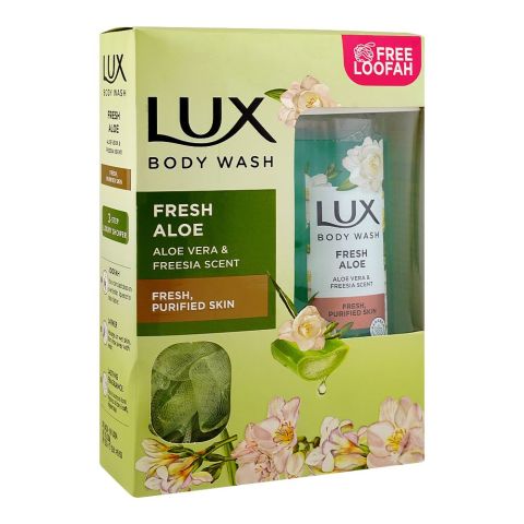 Lux Fresh Aloe Body Wash with Aloe Vera & Freesia Scent, Paraben Free, Free Loofah, 520ml