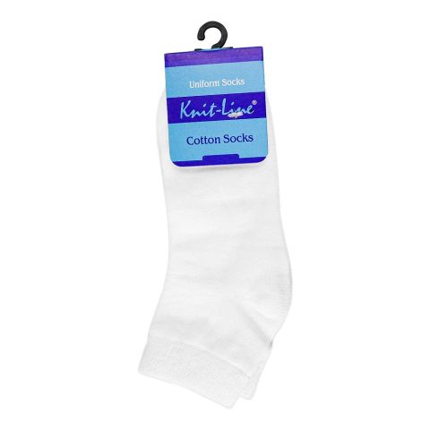 Knit Line Kids Uniform Cotton Ankle Socks, White, Small