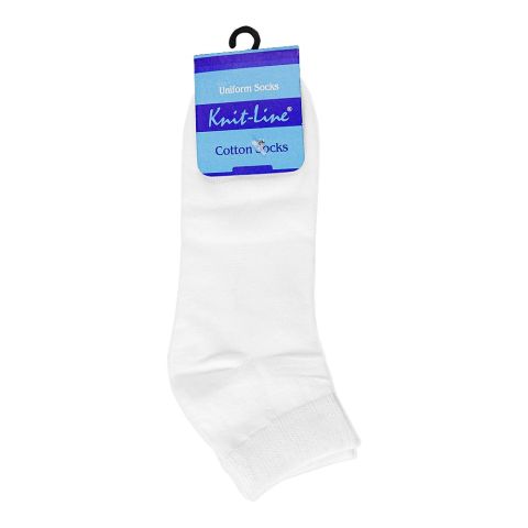 Knit Line Kids Uniform Cotton Ankle Socks, White, Large