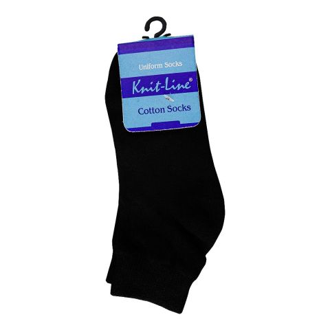 Knit Line Kids Uniform Cotton Ankle Socks, Black, Small