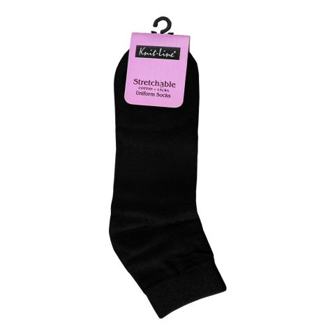 Knit Line Kids Uniform Cotton Ankle Socks, Black, X-Large