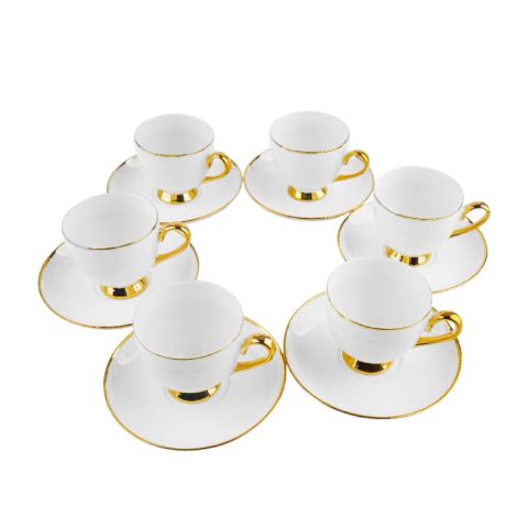 Table Top Tea Cup & Saucer Set, 12-Piece, Thick Gold Footed Design