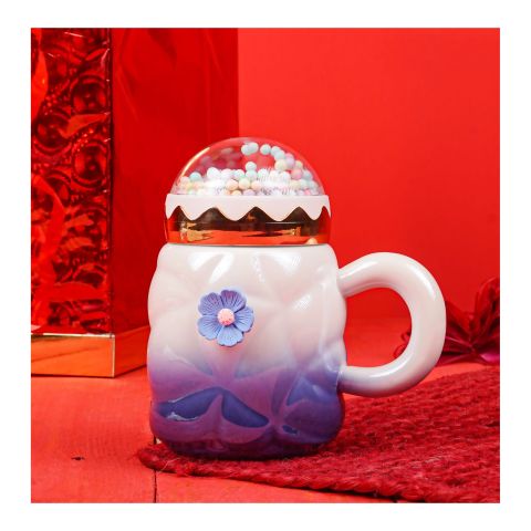 Floral Ceramic Coffee & Tea Mug with Lid, Blue, MG-2