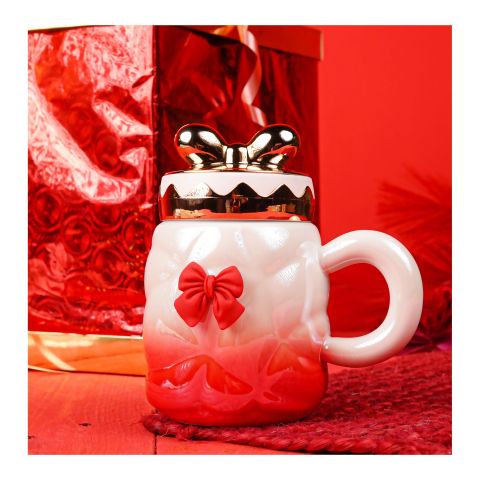 Bow Tie Ceramic Coffee & Tea Mug with Lid, Red, MG -1