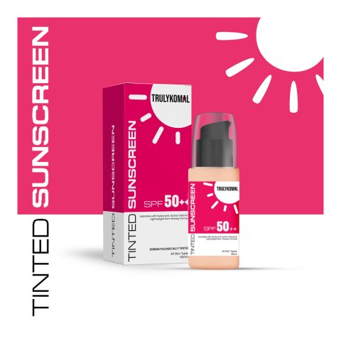 Truly Komal Tinted Sunscreen with SPF50++, Hyaluronic Acid & Vitamin E, For All Skin Types, 50ml