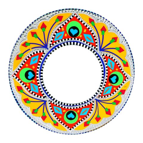 Star Shine Truck Art Chamak Patti Handcrafted Round Wall Mirror, Yellow