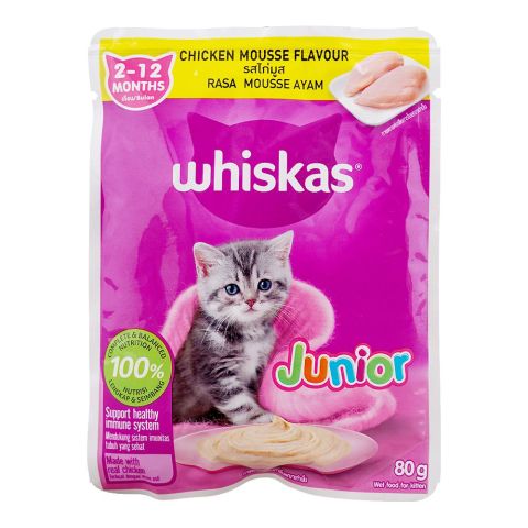 Whiskas Chicken Mousse Wet Food For Kitten (2-12 Months), 80g Sachet