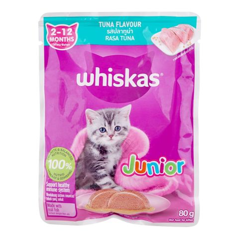 Whiskas Tuna Flavour Wet Food For Kitten (2-12 Months), 80g Sachet