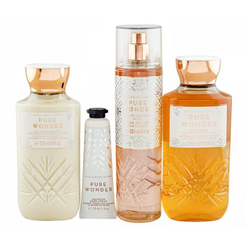 Bath & Body Works Pure Wonder Gift Set: 295ml Body Wash+29ml Hand Cream+236ml Lotion+236ml Body Mist, For Women, 4-Pack