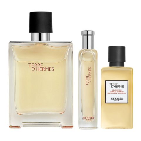 Hermes Terre D'Hermes Gift Set: Parfume 100ml + Parfume 15ml + Shower Gel 40ml, For Men, 3-Pack