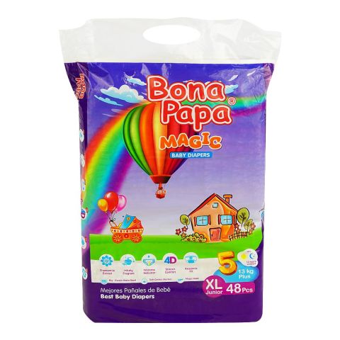 Bona Papa Magic Baby Diapers, XL Junior, 13Kg Plus, No. 5, 48-Pack