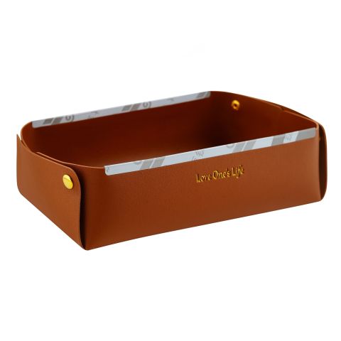 Elegant Leather Valet Tray Jewelry & Cosmetic Organizer, Brown