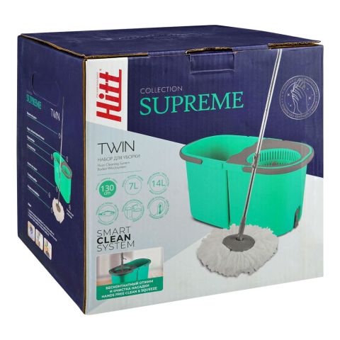 HITT Supreme Twin Mop & Bucket Set, 130cm Handle, 14L Dual Chamber, Hands-Free Wringing, Smart Clean System