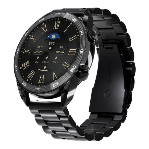 Zero 1.43" Amoled HD Display Crown Smart Watch, IP68 Water Resistant, Black Metal