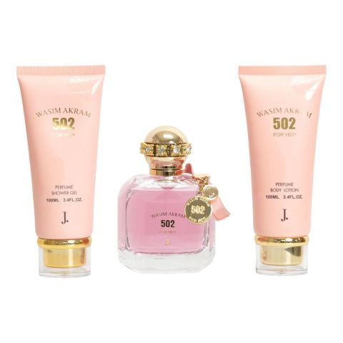 Junaid Jamshed J. Wasim Akram 502 Gift Set: Eau de Parfum+Body Lotion+Shower Gel, 100ml Each, For Women, 3-Pack