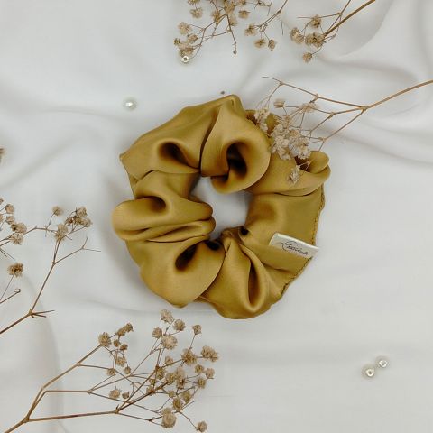 Sandeela Silk/Chiffon Classic Scrunchie, Hair Tie & Ponytail Holder, Mustard, M03-02-1004