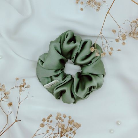 Sandeela Silk/Chiffon Classic Scrunchie, Hair Tie & Ponytail Holder, Sage Green, M03-02-1122