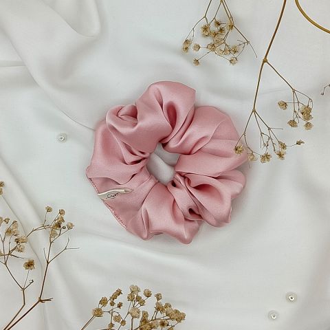 Sandeela Silk/Chiffon Classic Scrunchie, Hair Tie & Ponytail Holder, Light Pink, M03-02-1125