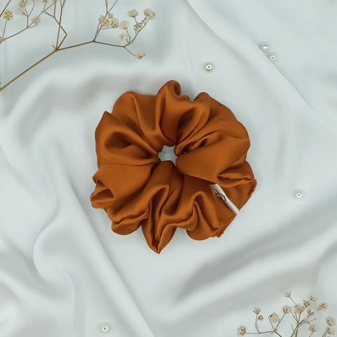 Sandeela Silk/Chiffon Classic Scrunchie, Hair Tie & Ponytail Holder, Burnt Orange, M03-02-1124