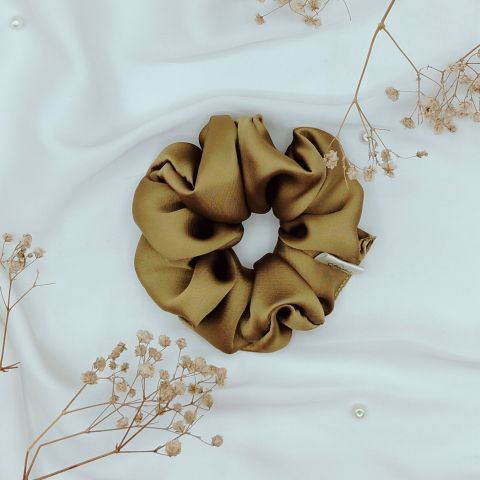 Sandeela Silk/Chiffon Classic Scrunchie, Hair Tie & Ponytail Holder, Brown, M03-02-1129