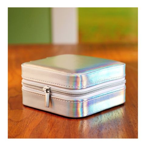 Mini Shiny Jewelry Storage Organizer Box For Rings, Earrings & Necklaces, Silver, BT-4