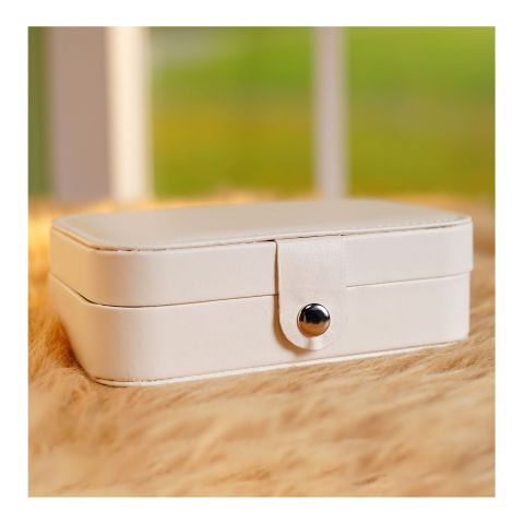Portable Jewelry Storage Organizer Box For Rings, Earrings & Necklaces, Off white, BA-3