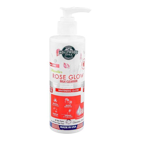 Hollywood Style Whitening Goat Milk Micellar Rose Glow Facial Cleanser, 236ml