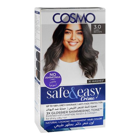 Cosmo No Ammonia Safe & Easy Permanent Hair Color - Salon Quality Hair Color, 3.0 Dark Brown