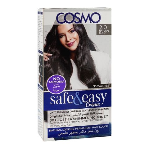 Cosmo No Ammonia Safe & Easy Permanent Hair Color - Salon Quality Hair Color, 2.0 Natural Black