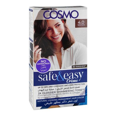 Cosmo No Ammonia Safe & Easy Permanent Hair Color - Salon Quality Hair Color, 4.0 Brown