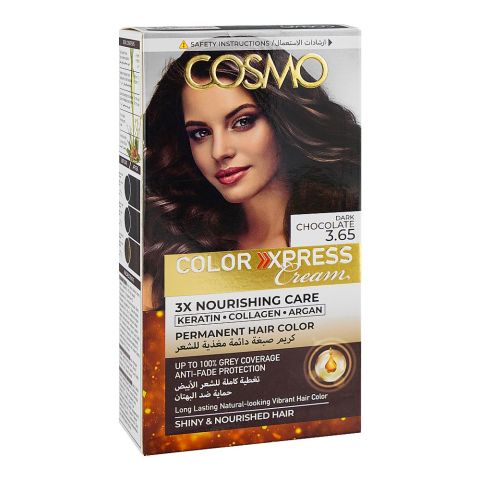 Cosmo Color Xpress 3X Nourishing Care Permanent Hair Color - Salon-Quality Hair Dye, 3.65 Dark Chocolate