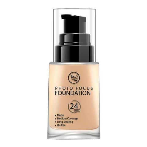 Rivaj UK Photo Focus Liquid Foundation, Matte, Medium Coverage, Oil Free, Long Lasting, 30ml, No. 03