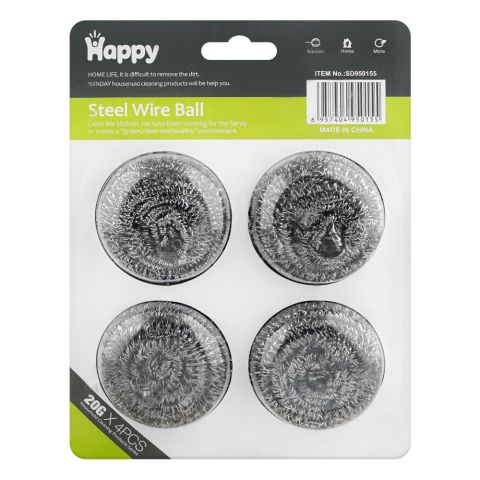 Happy Steel Wire Ball Scourers, Heavy-Duty Rust-Resistant Scrubbers for Pots, Pans & Cookware, 4-Pack