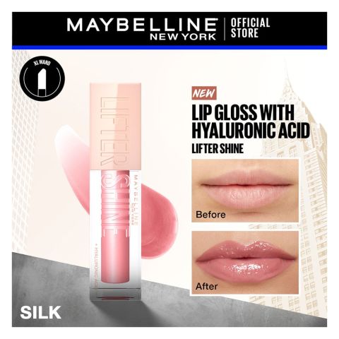 Maybelline New York Lifter Gloss - Hydrating & Shiny Lip Gloss with Hyaluronic Acid, 5.4ml, 004 Silk