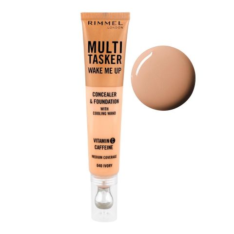 Rimmel Multi-Tasker Wake Me Up Concealer & Foundation, Medium Coverage, 20ml, 040 Ivory