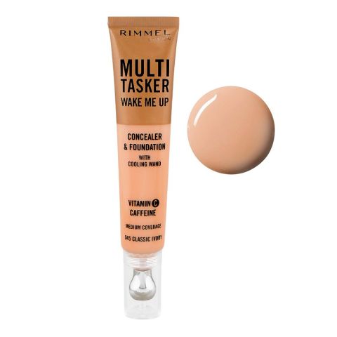 Rimmel Multi-Tasker Wake Me Up Concealer & Foundation, Medium Coverage, 20ml, 045 Classic Ivory