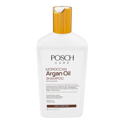 Posch Care Moroccan Argan Oil Shampoo with Shea Butter, Sulphate & Paraben Free, For All Hair Types, 400ml