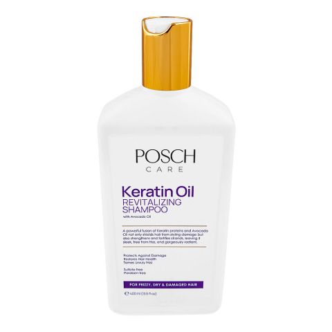 Posch Care Keratin Oil Revitalizing Shampoo, Sulphate & Paraben Free, For Frizzy, Dry & Damaged Hair, 400ml