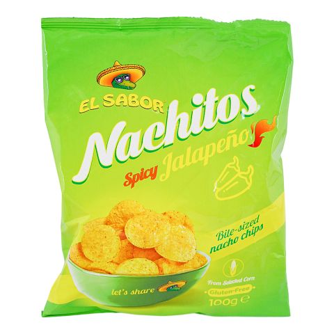 El Sabor Nachitos Chips, Spicy Jalapeno Flavor, 100g