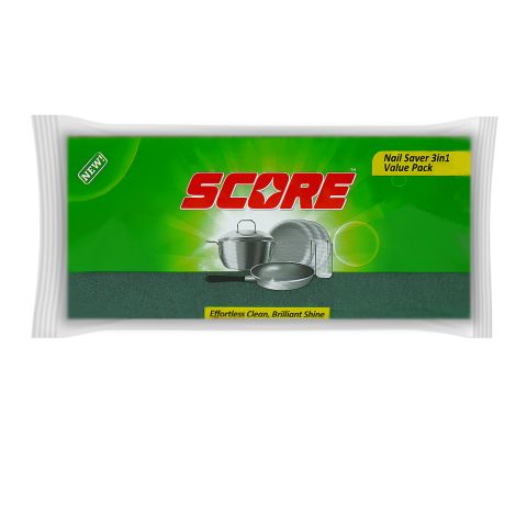 Score Kitchen Green Scourer With Sponge, Nail Saver 3-In-1 Value Pack