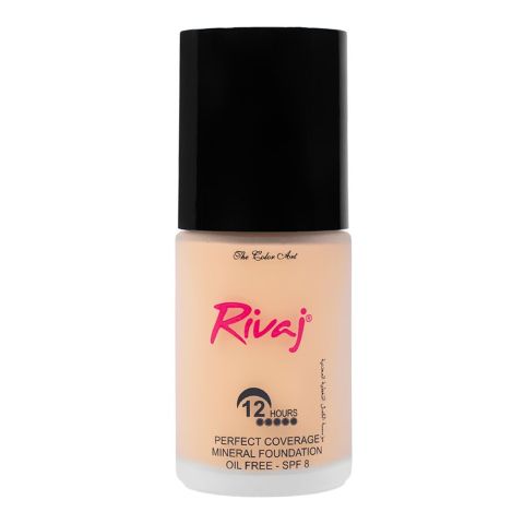 Rivaj UK Perfect Coverage Mineral Liquid Foundation, Oil Free, SPF 8, 12H Wear, 30ml, No.07