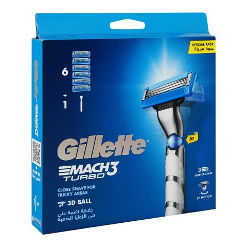 Gillette Mach3 Turbo 3D Ball Razor Handle With 6 Blades, Special Pack