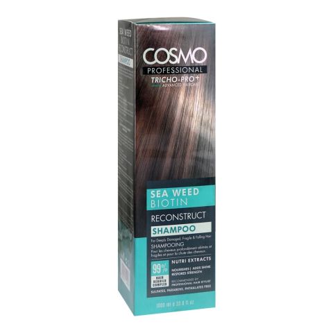 Cosmo Professional Sea Weed Biotin Reconstruct Shampoo, Sulphate & Paraben Free, For Damaged Hair, 1000ml