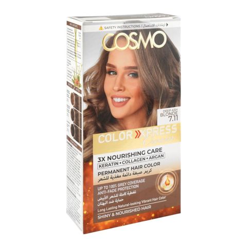 Cosmo Color Xpress Permanent Hair Color Cream, 7.11 Deep Ash Blonde