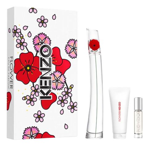 Kenzo Flower By Kenzo Gift Set, Eau de Parfum 100ml & 10ml+Body Lotion 75ml, For Women, 3-Pack