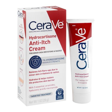 CeraVe Hydrocortisone Anti-Itch Cream, Relieves Itching, Rashes & Irritation, 28g